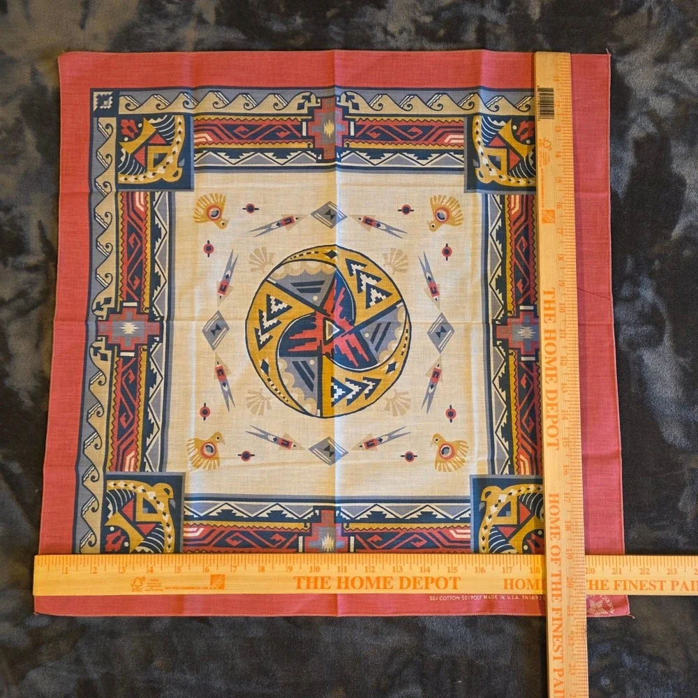 VTG Wamcraft Bandana Southwestern Tribal Geometric Scarf Red Blue Made in USA